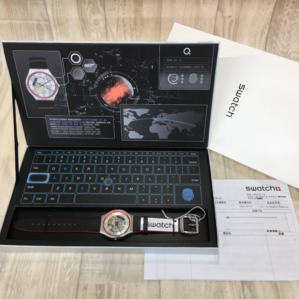 KZ1226★未使用 箱付き SWATCH × 007 2Q SKIN Irony★動作品 Qモデル 007/ ノー・タイム・トゥ・ダイ★2針 クォーツ メンズ 腕時計拍卖