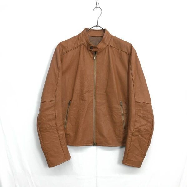 KZ6719★PER BACCO / International Gallery BEAMS : ダブルジップ シングルレザーライダースジャケット★46★ブラウン 豚革 ペルバッコ拍卖