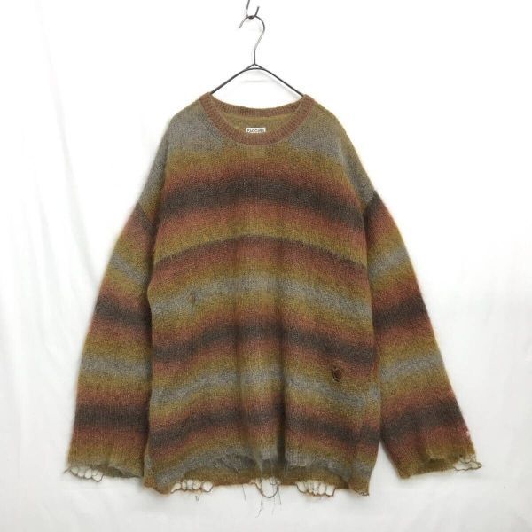 KZ7942★FACCIES : GRADATION DAMAGE KNIT★1★ブラウン/オレンジ系 定価¥44000- ファッチーズ グラデーション モヘアニット拍卖