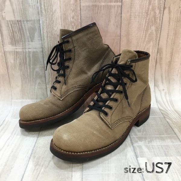 KZ6476★Al's Attire / BEAUTY&YOUTH : キャンバス レースアップブーツ★US7★濃いベージュ系 CAT'S PAW アルズアタイア拍卖