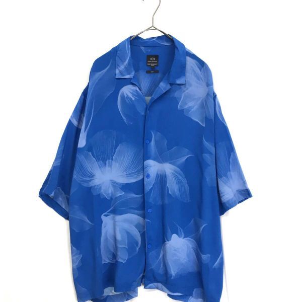 KZ8526★A/X ARMANI EXCHANGE : バケーションプリント 開襟シャツ★S★水色 定価¥18810- オープンカラー アロハ拍卖