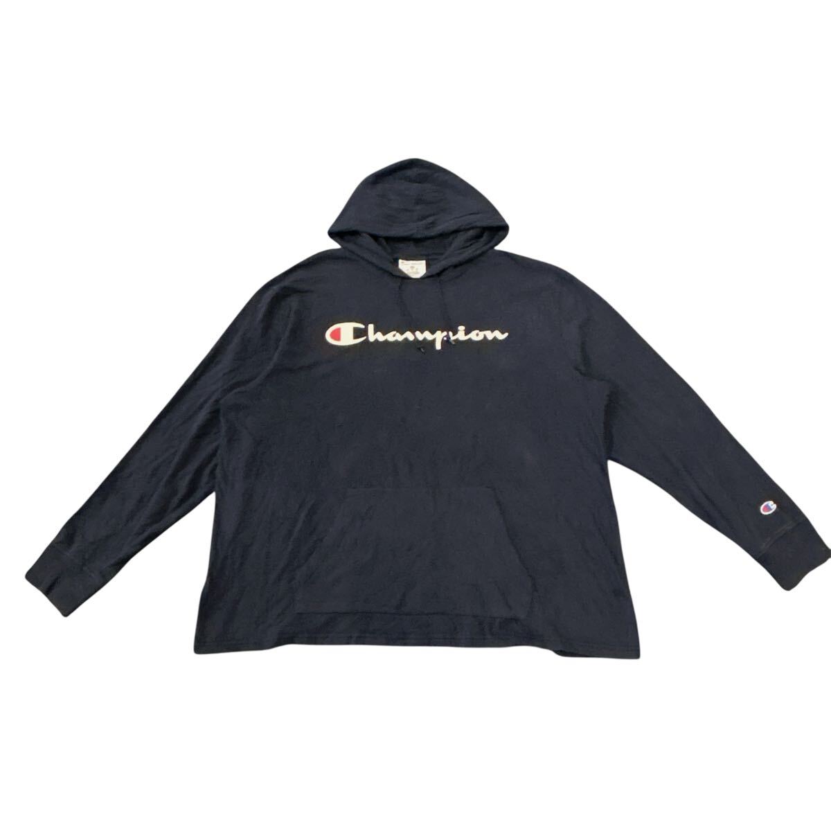 2XL Champion プルオーバーパーカー 薄手 ネイビー pa0631拍卖