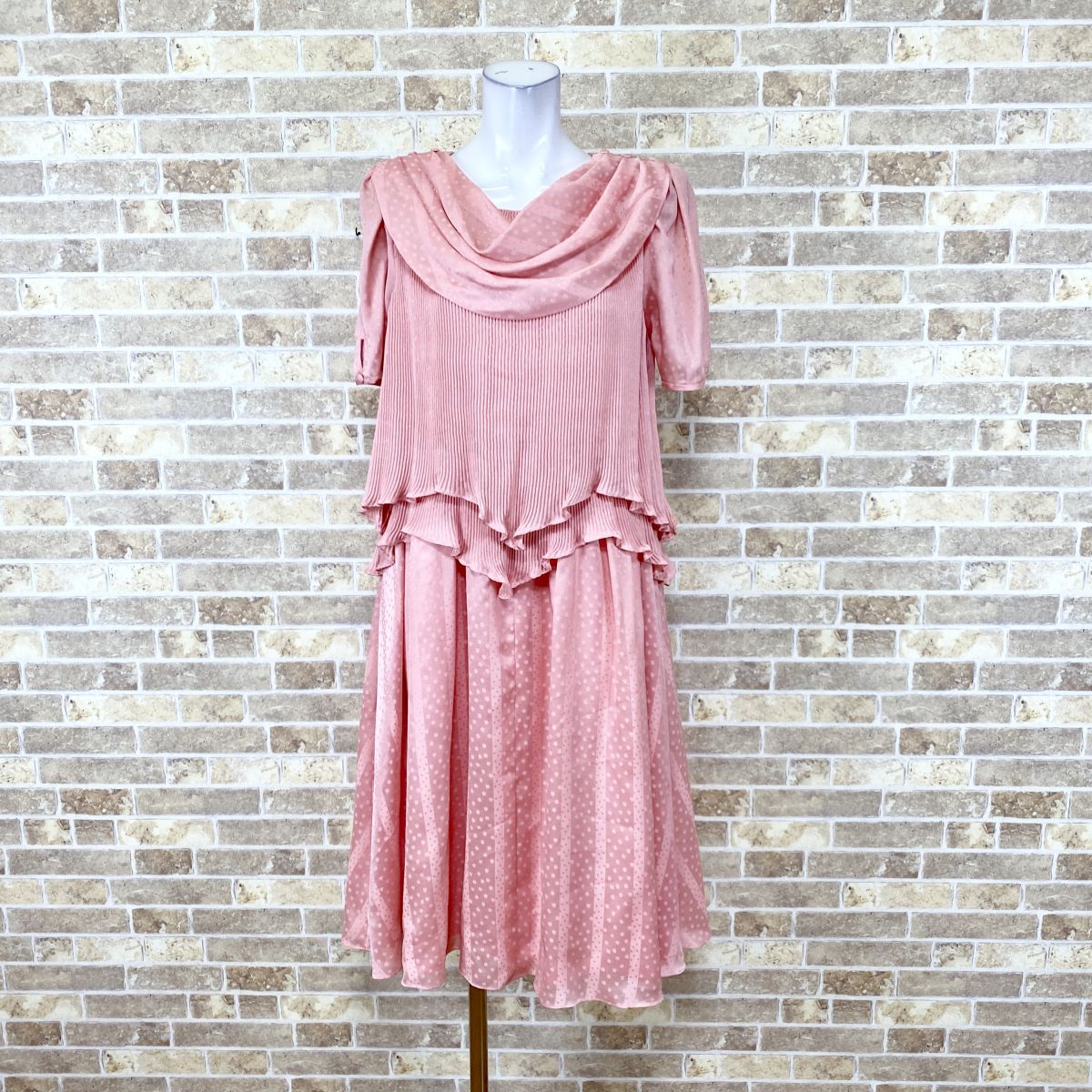 1円 ドレス 亜里沙 ワンピース 9A2 ピンク 肩パット ダブルファスナー カラードレス キャバドレ 発表会 中古12733拍卖