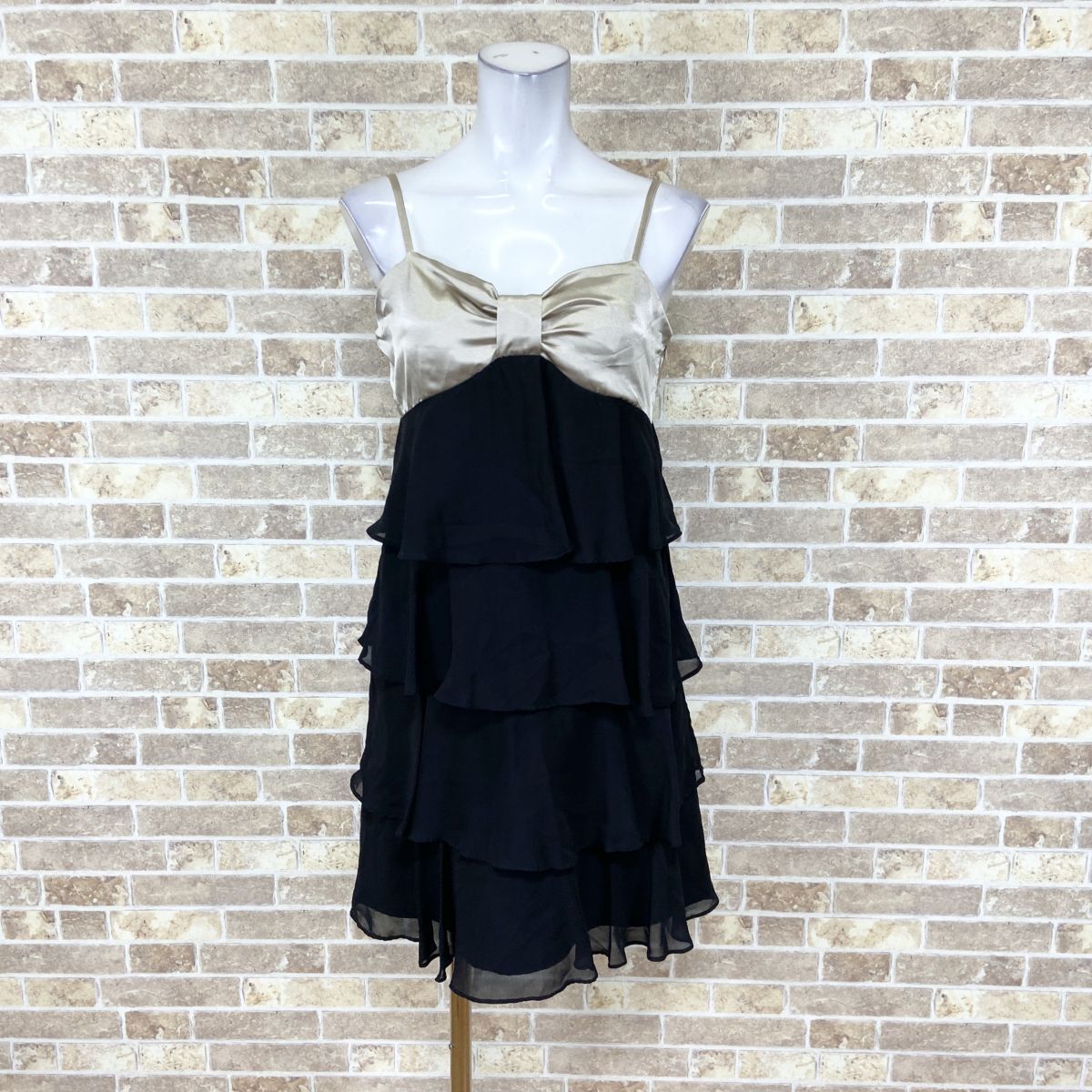 1円 ドレス CECIL McBEE ワンピース M ベージュゴールド系黒 カラードレス キャバドレ 発表会 イベント 中古12755拍卖