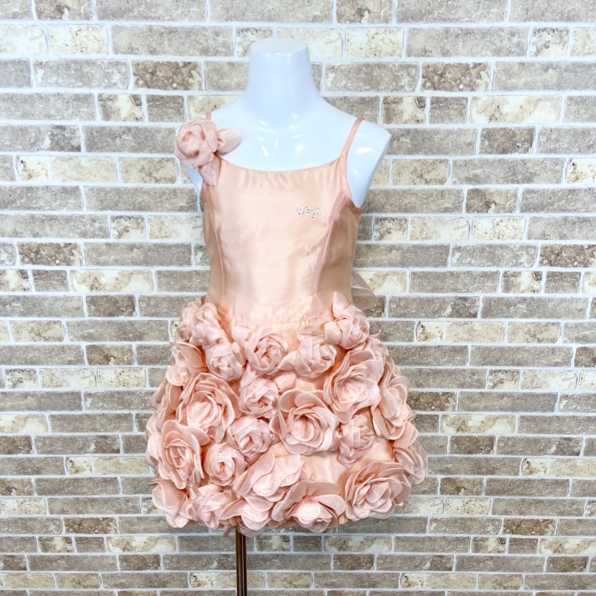 子供ドレス mezzo piano ワンピース 120(7) ピンクオレンジ系光沢 カラードレス 発表会 イベント 中古12864拍卖