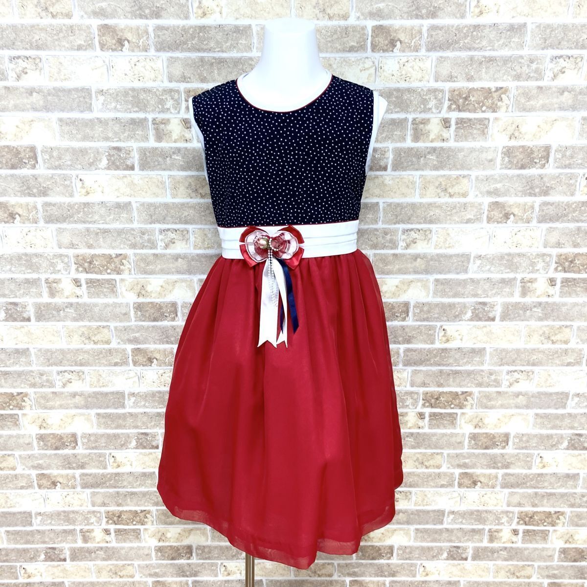 子供ドレス May cug ワンピース 10 ネイビー赤 カラードレス 発表会 イベント 中古13325拍卖