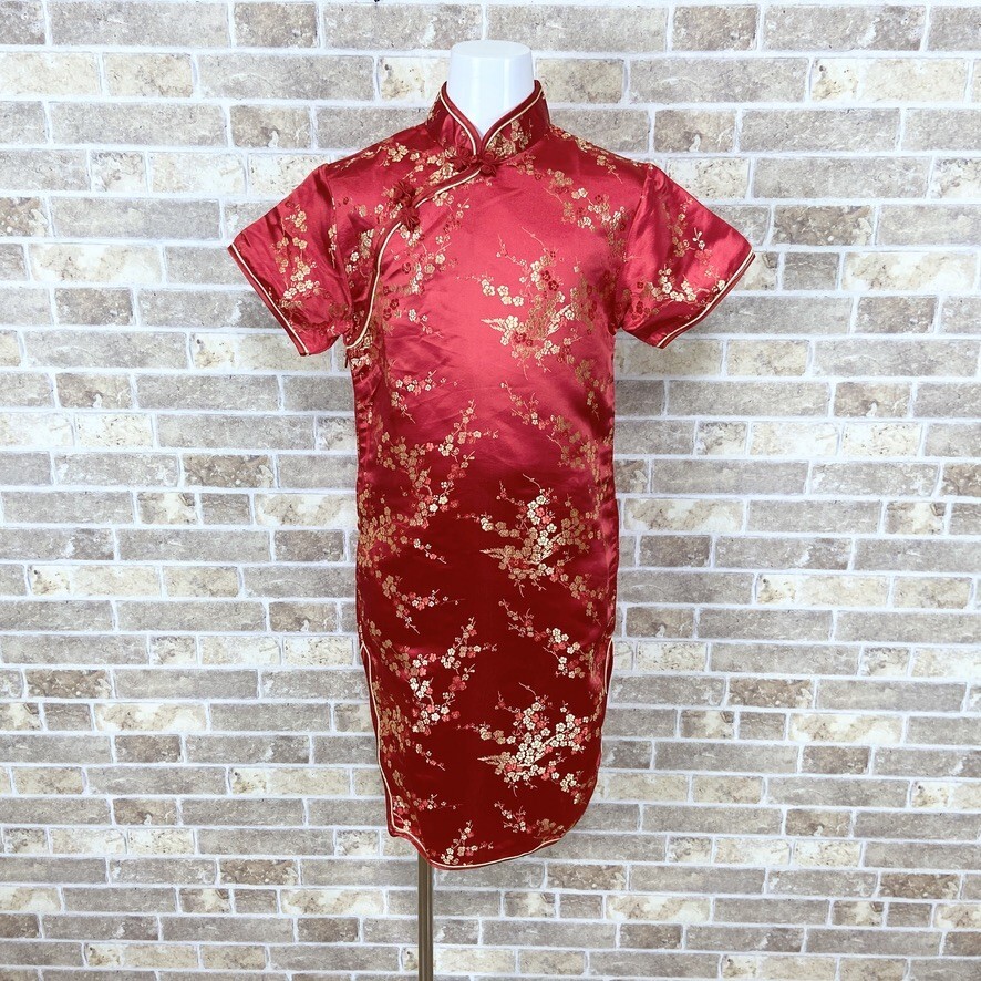 子供チャイナドレス【ネコポス可】 大上海 ワンピース 14 赤系柄 カラードレス 発表会 イベント 中古13211拍卖