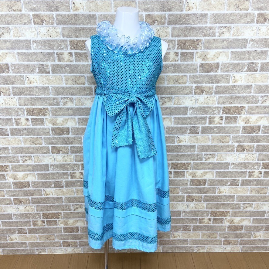 子供ドレス ワンピース 青系 スパンコール 120~130位 既製品? カラードレス 発表会 イベント 中古13330拍卖