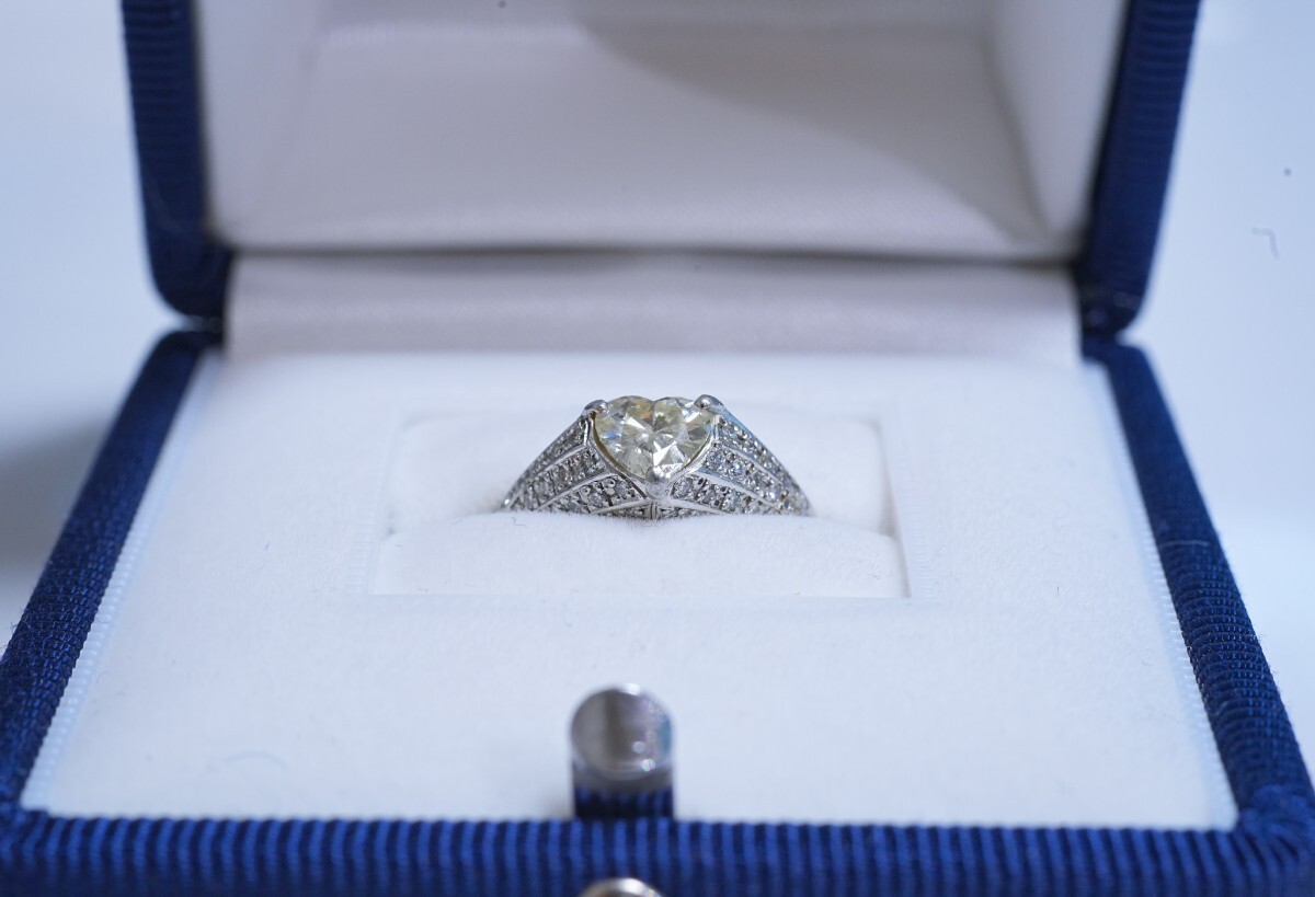【48万】11号 天然ダイヤモンドリング 指輪 1.11ct PT900 金剛光沢 ハートシェーブトカット プラチナ 1カラット レディース拍卖