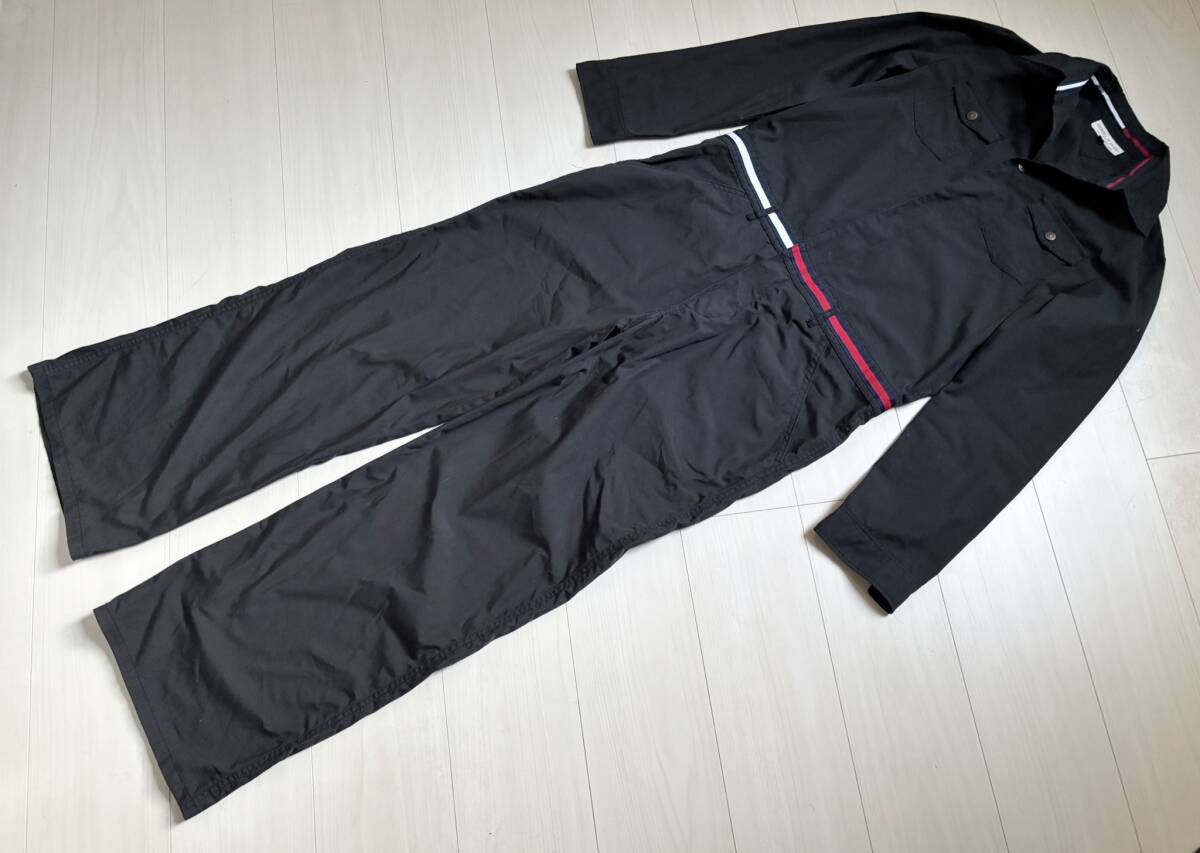 TOMMY JEANS トミー ジーンズTOMMY HILFIGER トミーヒルフィガー つなぎ オーバーオール ジャンプスーツ 黒 ブラック M ワーク ▼08116拍卖