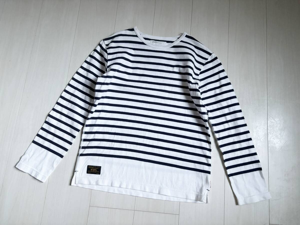 12AW Wtaps ダブルタップス Tシャツ ロンT 長袖 ボーダー 総柄 12AW 122HNDT-CSM05 VASQUE L/S TEE COTTON 白 1 ▼0806拍卖