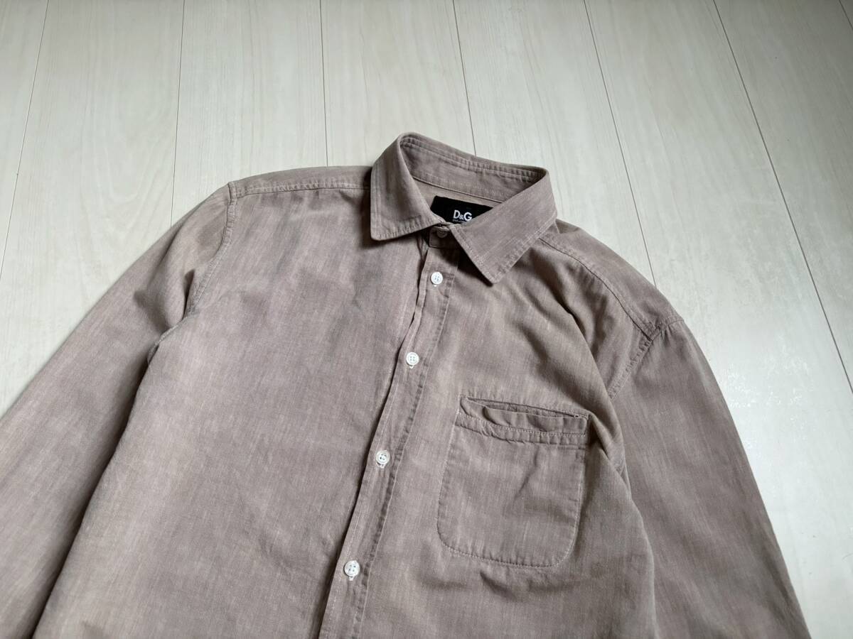 D&G ドルチェ&ガッバーナ DOLCE&GABBANA BRAD シャツ 胸ポケ ワイシャツ ブラウン 茶 長袖 コットン 40 ▼0836拍卖