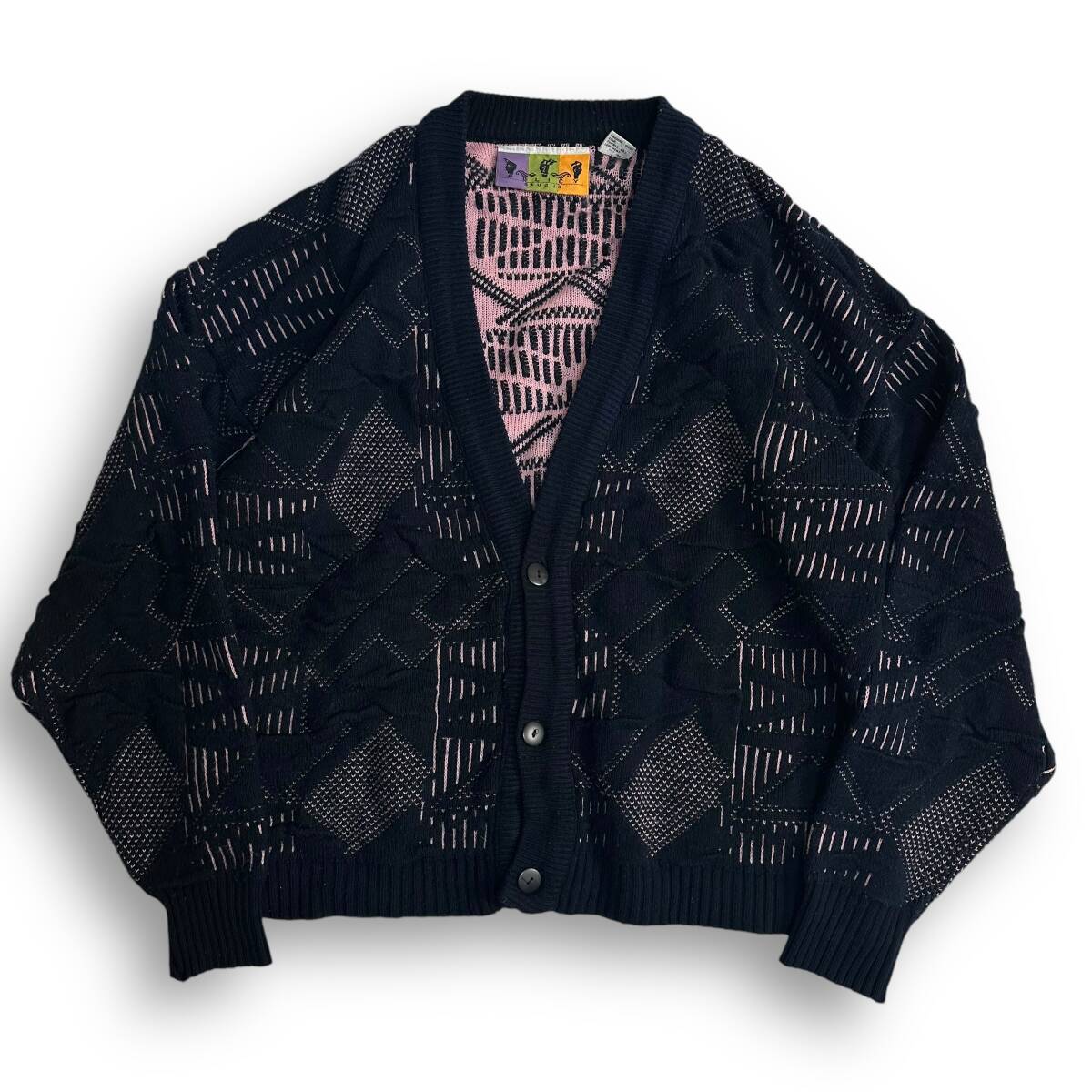 希少【POLICY STUDIO】80s 90s VINTAGE 3D Knit Cardigan ビンテージニットカーディガン 古着ミックス レトロ拍卖