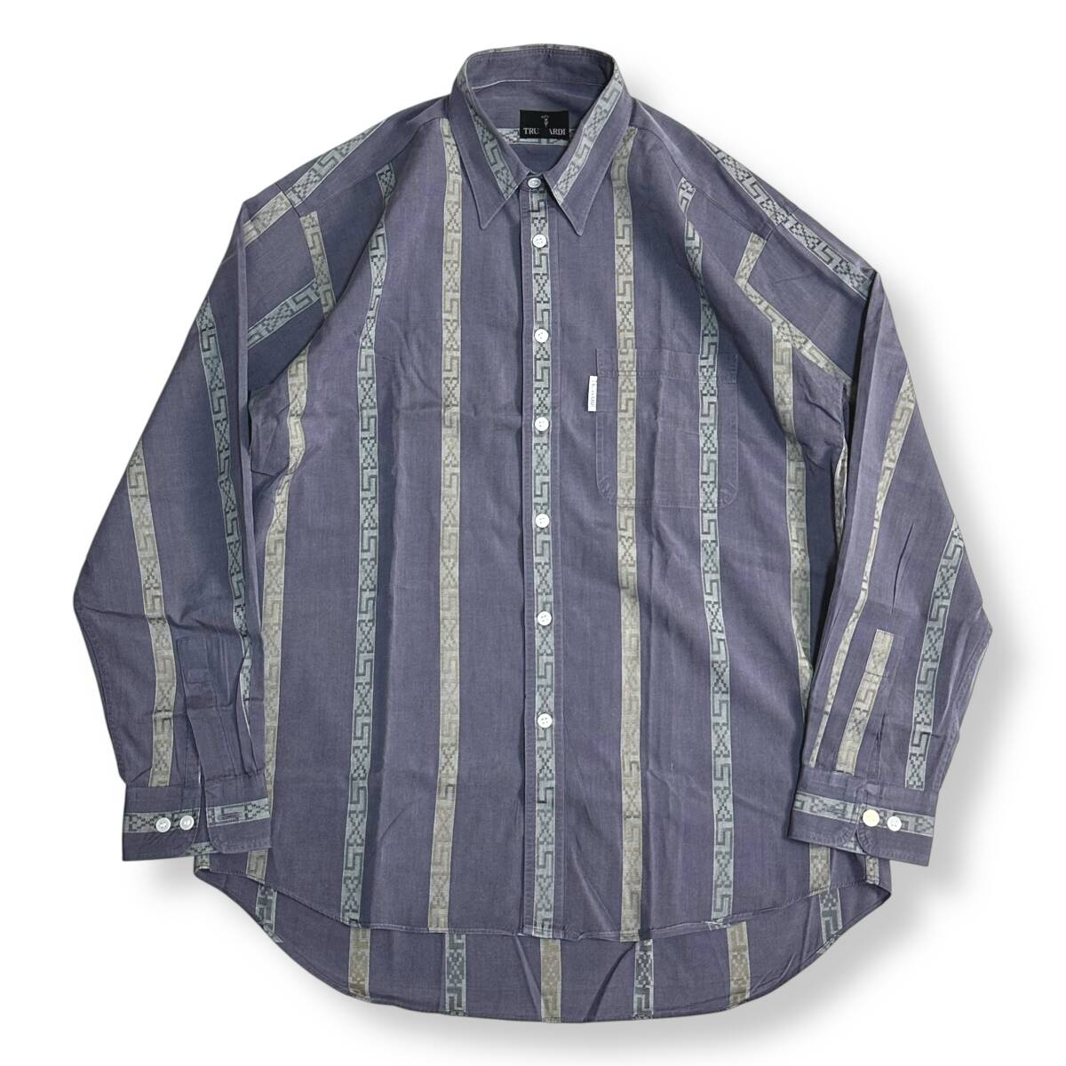 貴重【TRUSSARDI】VINTAGE 80s 90s オールドトラサルディ 柄ストライプ レトロビンテージシャツ 長袖 レトロ 古着 日本製拍卖