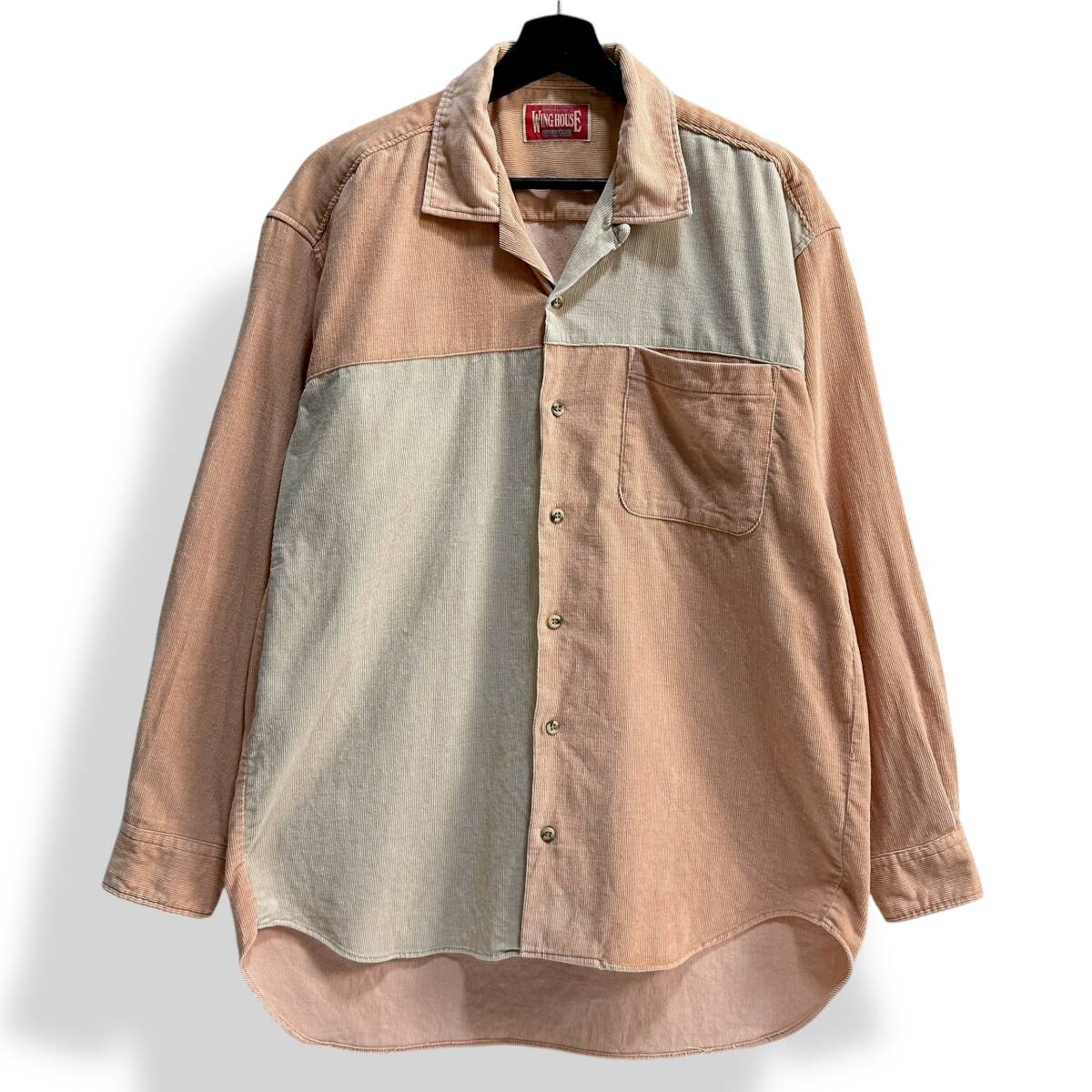 レア 秀逸【WING HOUSE】VINTAGE 80s 90s バイカラーデザイン コーデュロイビンテージオープンカラーシャツ オールド レトロ古着拍卖
