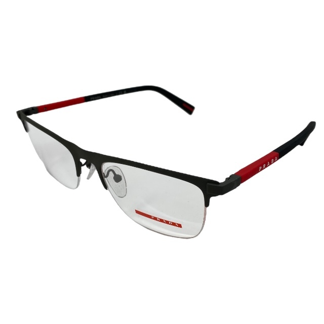 プラダ VPS 50R 55□19 06P 101 LINEA ROSSA リネアロッサ 眼鏡 メガネ アイウェア ハーフリム スクエアフレーム マット ブラック PRADA拍卖