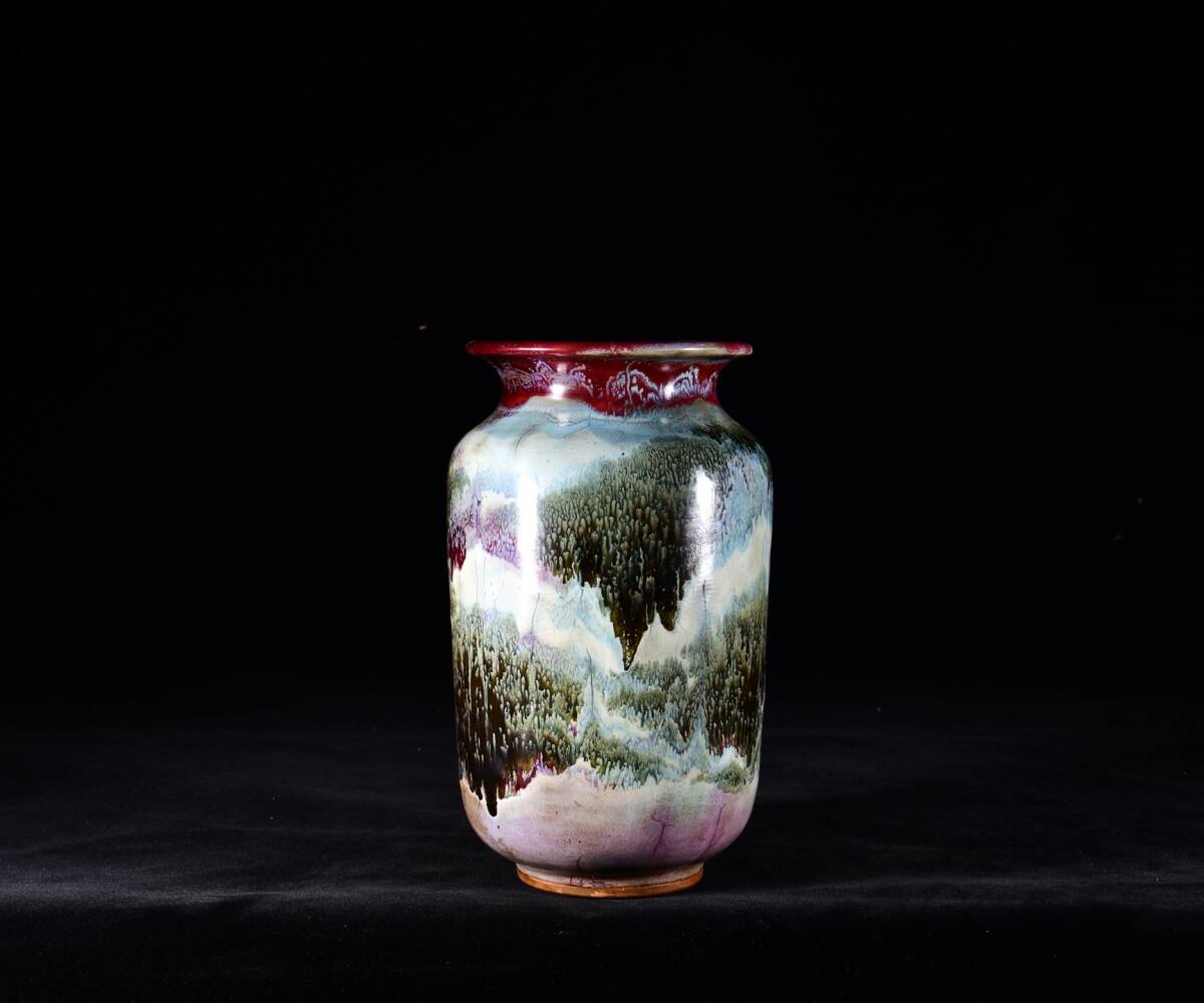 宋時代 古陶磁器 鈞窯 窯変 山水紋 賞瓶 花瓶 磁器 稀少珍品 文案置物 擺件 時代物 古董品 骨董 旧家蔵出し 唐物 中国古玩 古美術拍卖