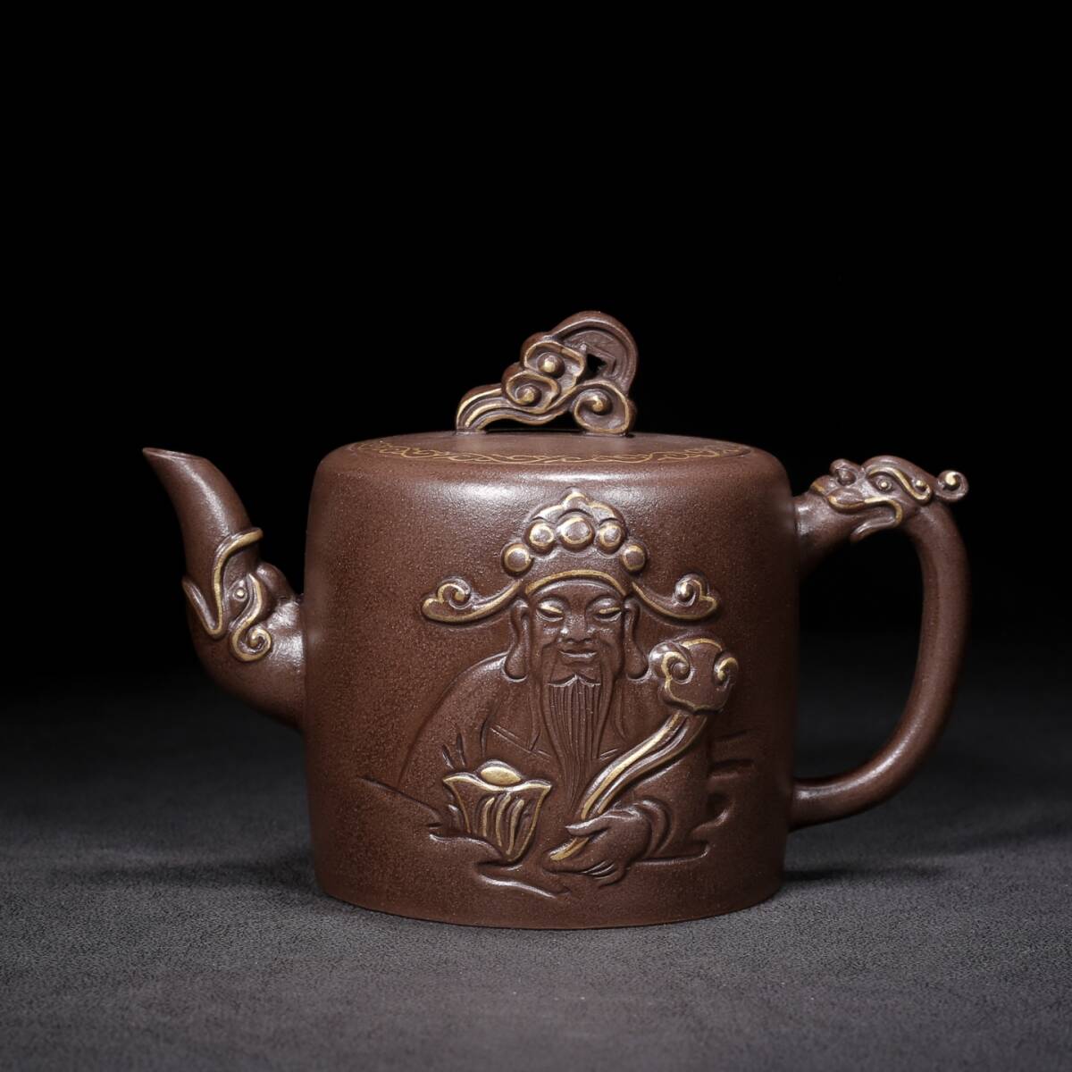 友人旧蔵 古原鉱紫泥製 財神壺 徐漢棠款 紫砂壺 精品壺 急須 煎茶道具 茶道具 極細工 古賞物 古美味 東洋彫刻 時代物 骨董 中国古美術拍卖