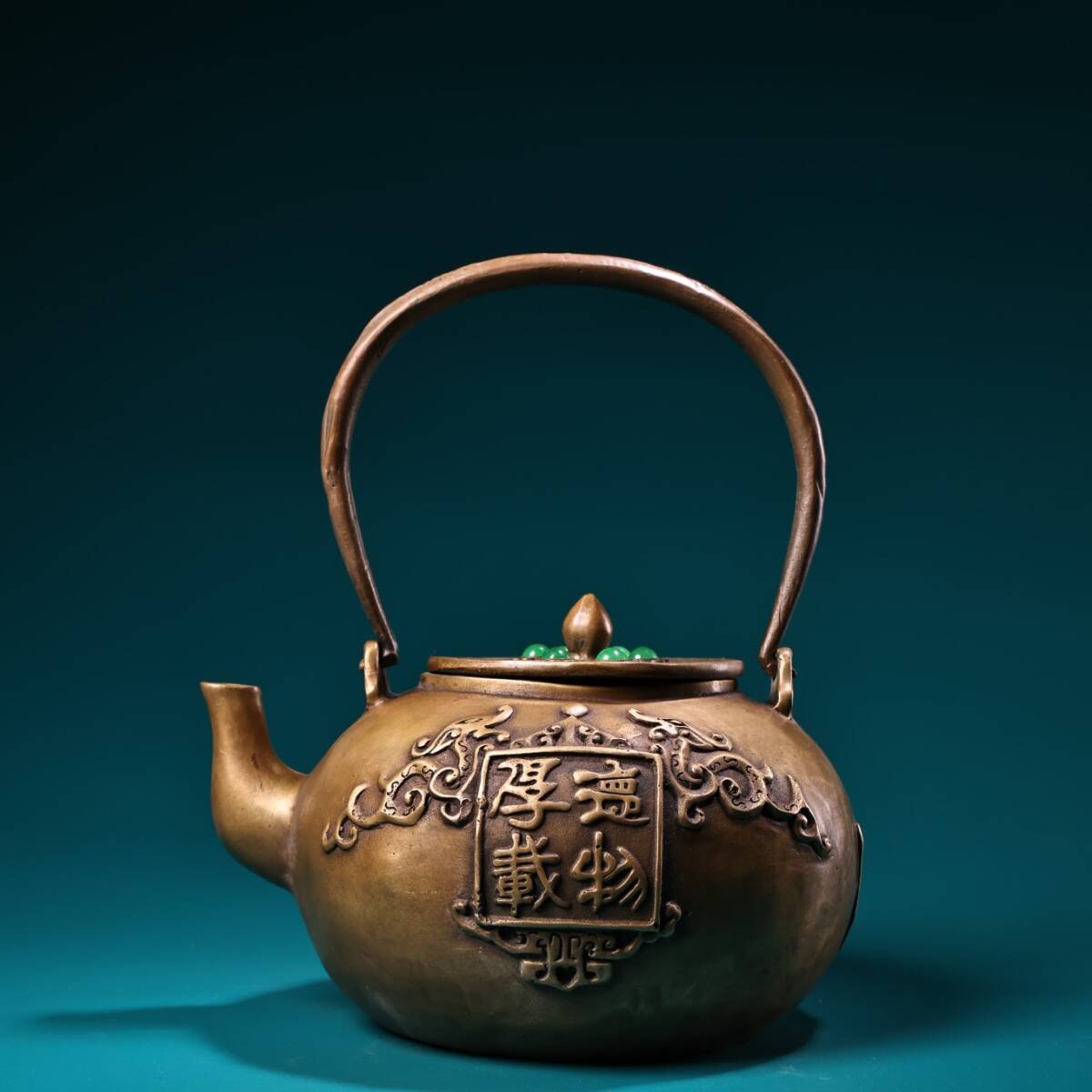 收藏 古銅彫 嵌宝石 銅器 急須 茶壺 煎茶道具 茶道具 壺 文案置物 擺件 時代物 古董品 骨董 旧家蔵出し 唐物 中国古玩 古美術品拍卖