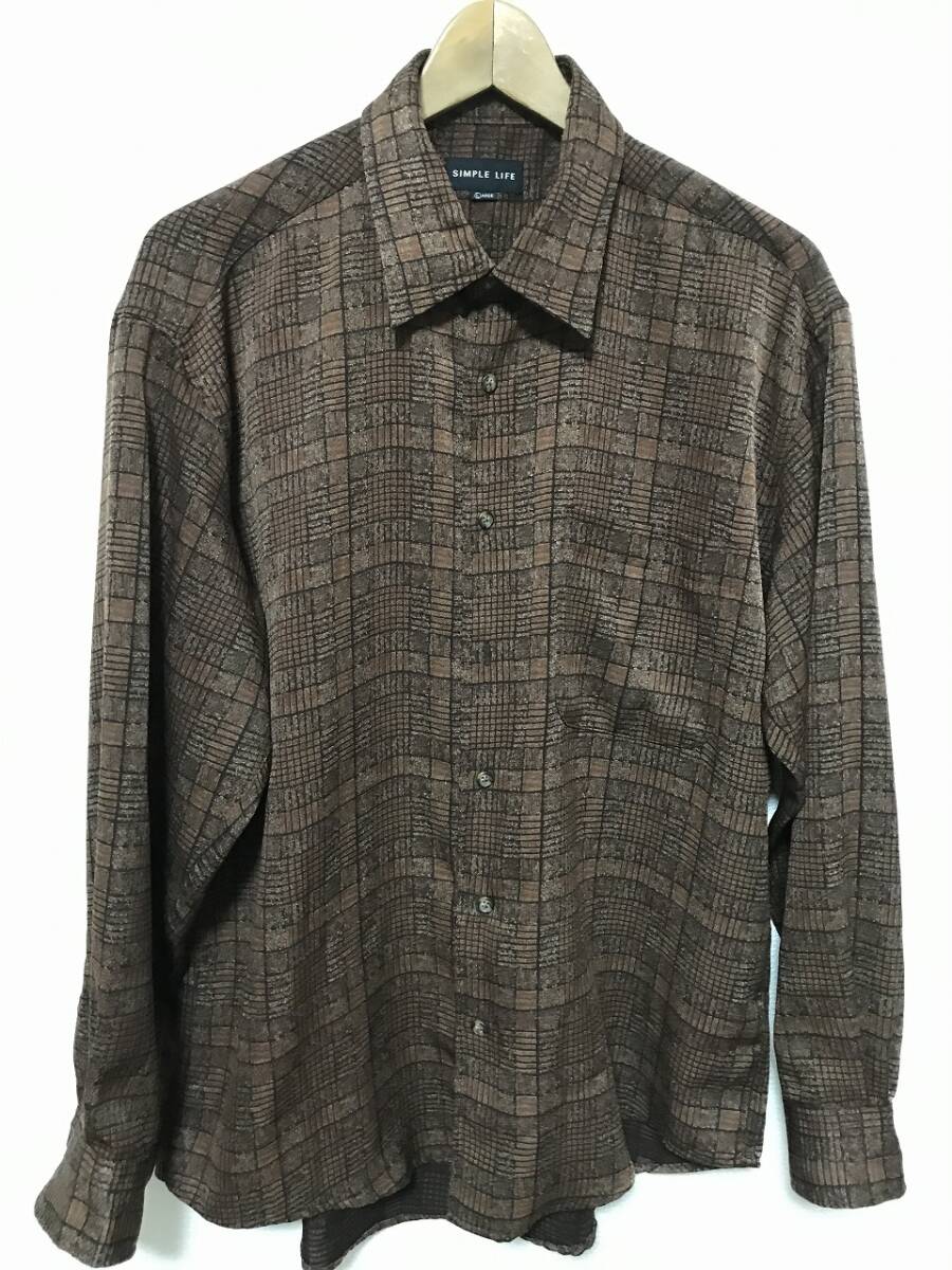 送無♪SIMPLE LIFEシンプルライフ♪長袖 柄シャツ・L拍卖