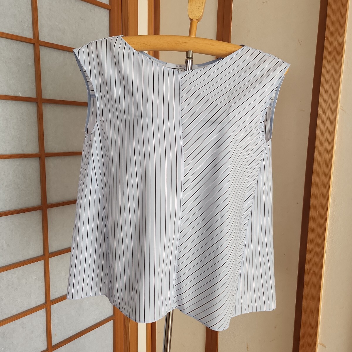 UNTITLEDアンタイトル ノースリーブトップス M 水色 ストライプ ブラウス シャツ拍卖