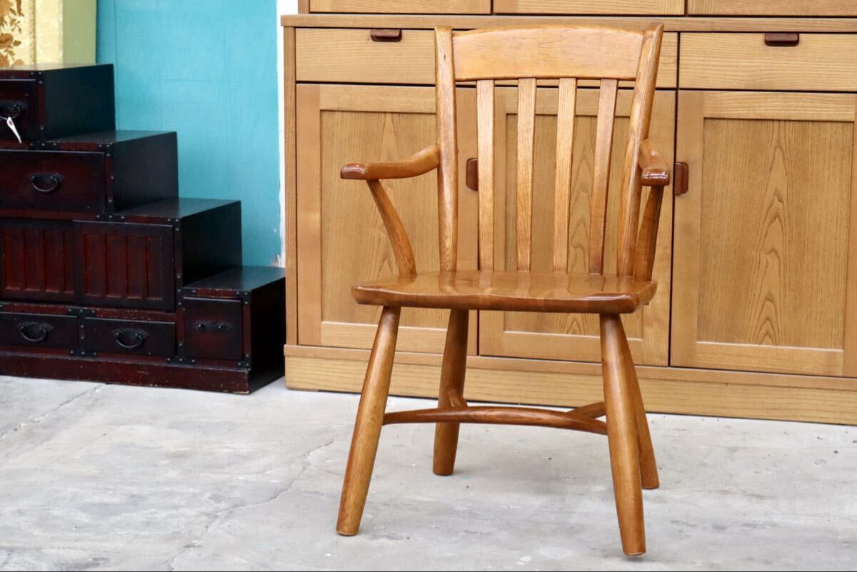 GMIH179B○柏木工 / KASHIWA ダイニングチェア アームチェア 椅子 無垢材 飛騨家具 レトロ オーク材 アンティーク拍卖