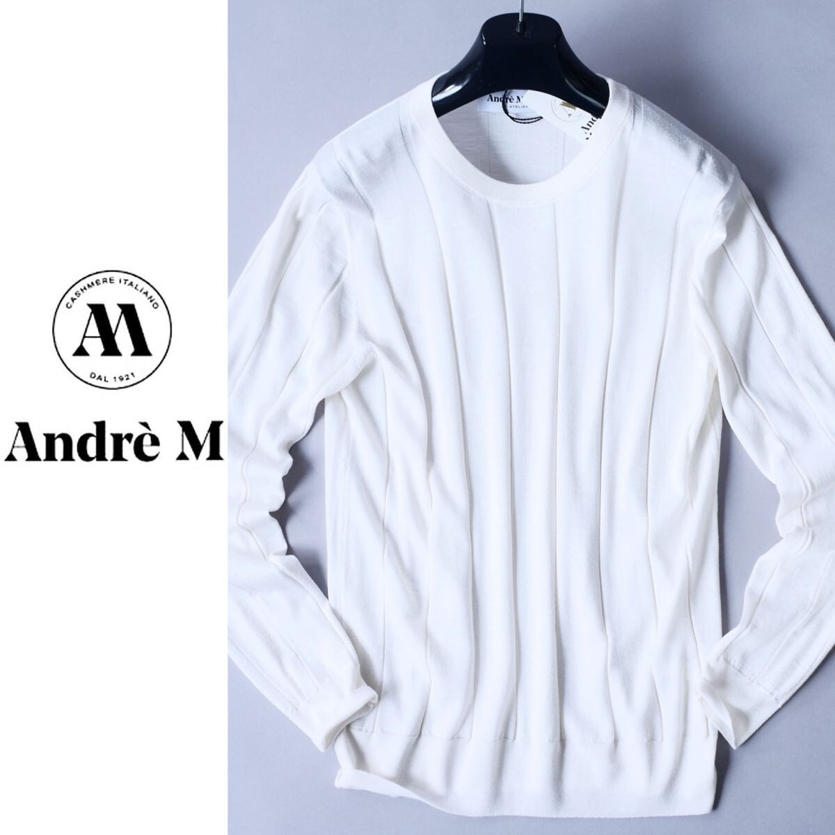 dr349●プレフォール●イタリア製熟練ブランド「アンドレ M.」●シルクカシミヤ入り●ハイゲージニットセーター●50拍卖