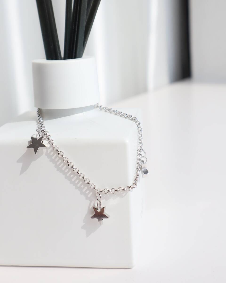 AG355/ star motif silver color vintage bracelet 星 スター モチーフ シルバーカラー ヴィンテージ ブレスレット拍卖