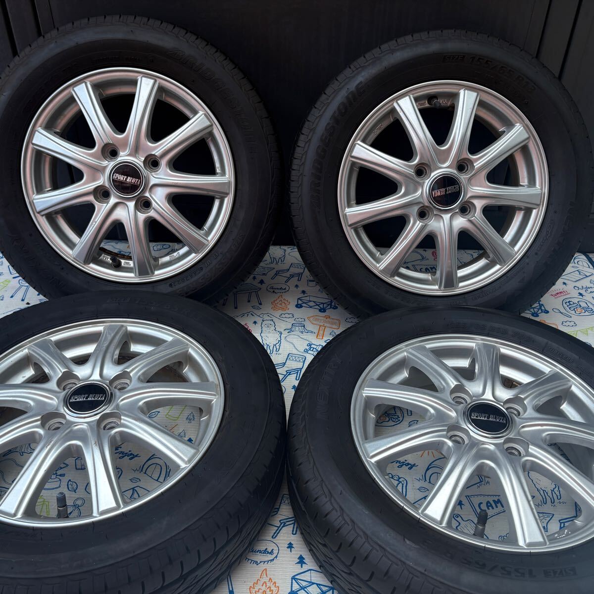 バリ山!155/65R13 73S 2022年製 ブリヂストン BRIDGESTONE NEXTRY 夏4本セット、13X4J 100-4H +43拍卖