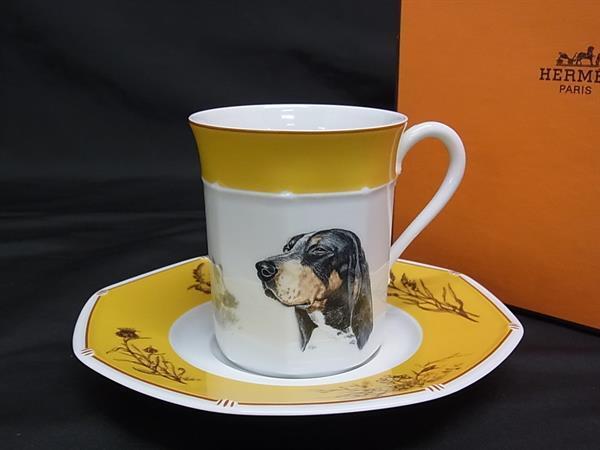 ■新品■未使用■ HERMES エルメス グラン ブルー ド ガスコーニュ ティーカップ&ソーサー 食器 ホワイト系×イエロー系 BM7744拍卖