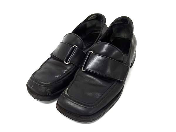 PRADA プラダ レザー ローファー 表記サイズ 37( 約24cm) 靴 シューズ ブラック系 DH8158拍卖