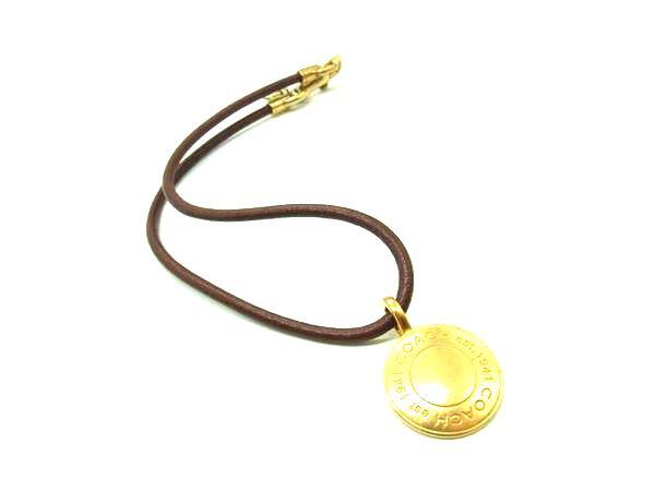 COACH コーチ ロゴプレート ネックレス ペンダント アクセサリー レディース ゴールド系×ブラウン系 DY0882拍卖