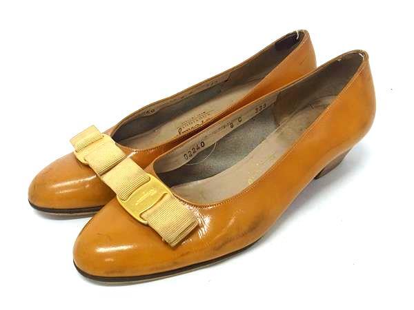 Salvatore Ferragamo フェラガモ 02240 ヴァラリボン レザー ヒール パンプス 表記サイズ8 (約25.0cm) 靴 シューズ キャメル系 DJ0869拍卖