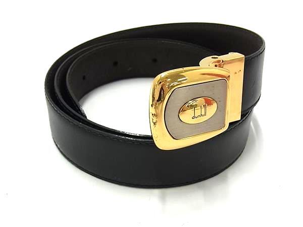 dunhill ダンヒル レザー ゴールド金具 ベルト ビジネス 表記サイズ 90/36 メンズ ブラック系 DI8599拍卖