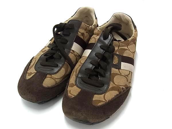 COACH コーチ シグネチャー キャンバス×スエード スニーカー サイズ 6 1/2 (約23.5cm) 靴 シューズ レディース ブラウン系 DI8175拍卖