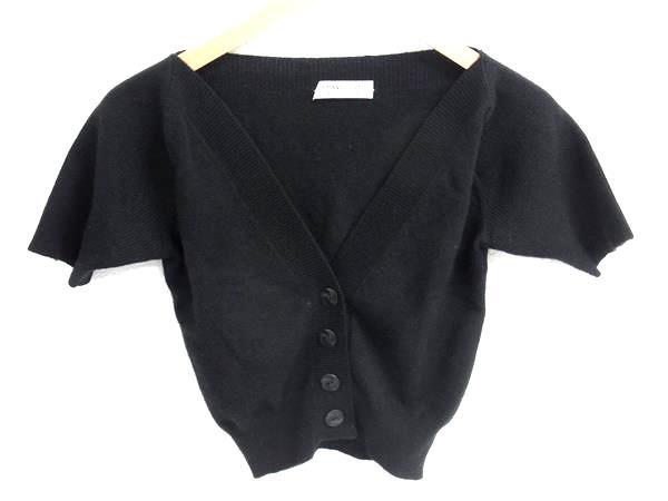■美品■ YVESSAINTLAURENT イヴサンローラン カシミヤ100% 半袖 カーディガン トップス 洋服 レディース ブラック系 DH9013拍卖