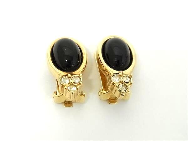 1円 ■美品■ ChristianDior ディオール ヴィンテージ ラインストーン クリップ式 イヤリング アクセサリー ゴールド系 FS1845拍卖