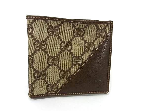 1円 ■美品■ GUCCI オールドグッチ 034 662 6399 ヴィンテージ GG柄 PVC×レザー 二つ折り 財布 ウォレット ブラウン系 BP3183拍卖