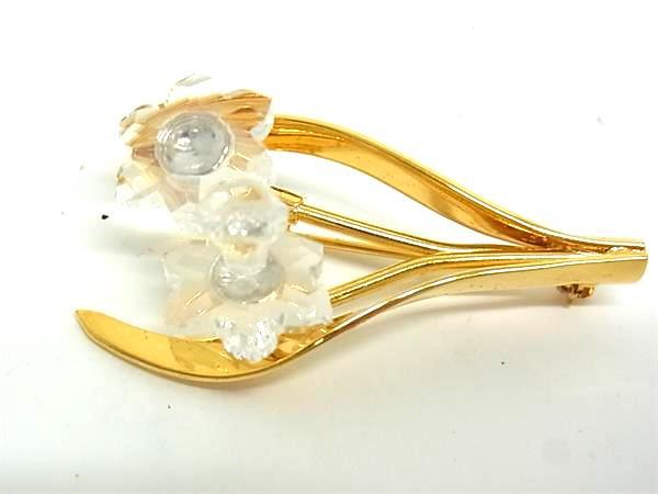 ■美品■ SWAROVSKI スワロフスキー クリスタル フラワー 花 ピンブローチ ピンバッジ アクセサリー ゴールド系×クリア DG8938拍卖