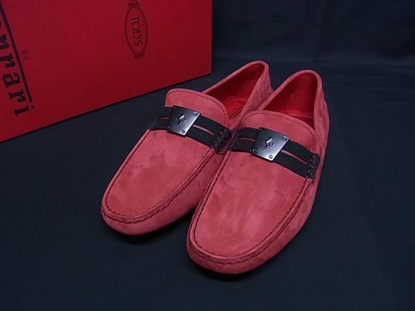 ■極美品■ TODS トッズ フェラーリ コラボ スエード ドライビングシューズ 表記サイズ 6 1/2(約25.5cm) 靴 メンズ レッド系 FK9269拍卖