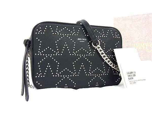■極美品■ JIMMY CHOO ジミーチュウ レザー スター 星 クロスボディ ポシェット ショルダーバッグ レディース ブラック系 FR1775拍卖