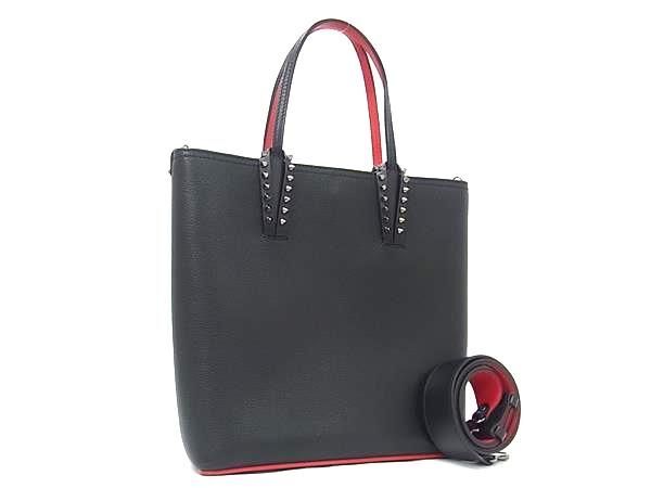 ■新品同様■ Christian Louboutin クリスチャンルブタン カバタ レザー スパイクスタッズ 2WAY トートバッグ ブラック系 FT0198拍卖