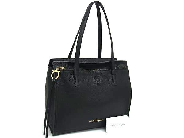 ■新品同様■ Salvatore Ferragamo フェラガモ エイミー ガンチーニ レザー トートバッグ ショルダー 肩掛け ブラック系 FT0220拍卖