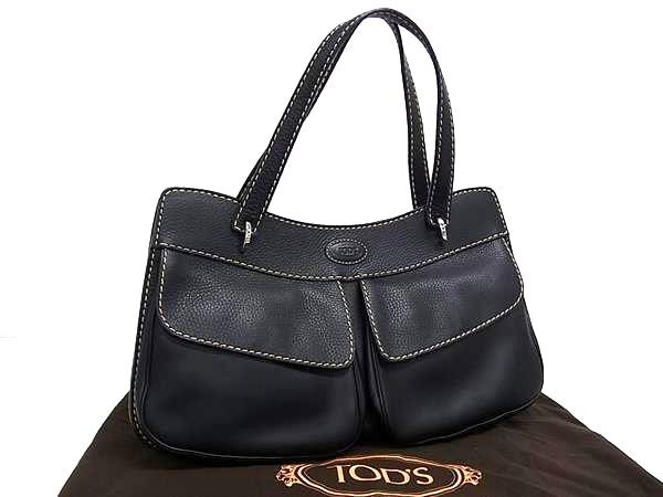 ■新品同様■ TODS トッズ レザー タッセル トートバッグ ハンドバッグ ショルダー 肩掛け レディース ブラック系 FT0281拍卖