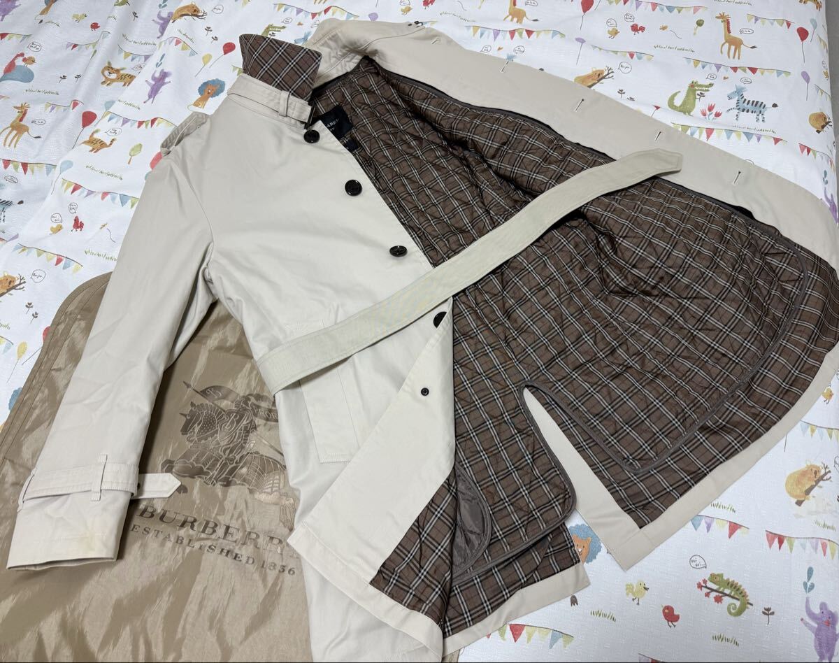 15万アイボリー色★バーバリーブラックレーベル メンズ L 170 Burberryベルトライナー付シングルトレンチコート春秋物 訳あり拍卖