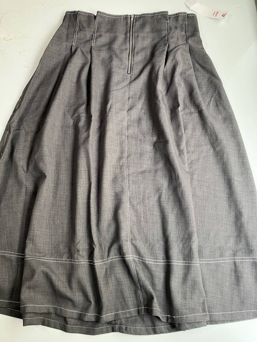 新品■大きいサイズ4L■配色ステッチウエストゴムスカート■グレー拍卖