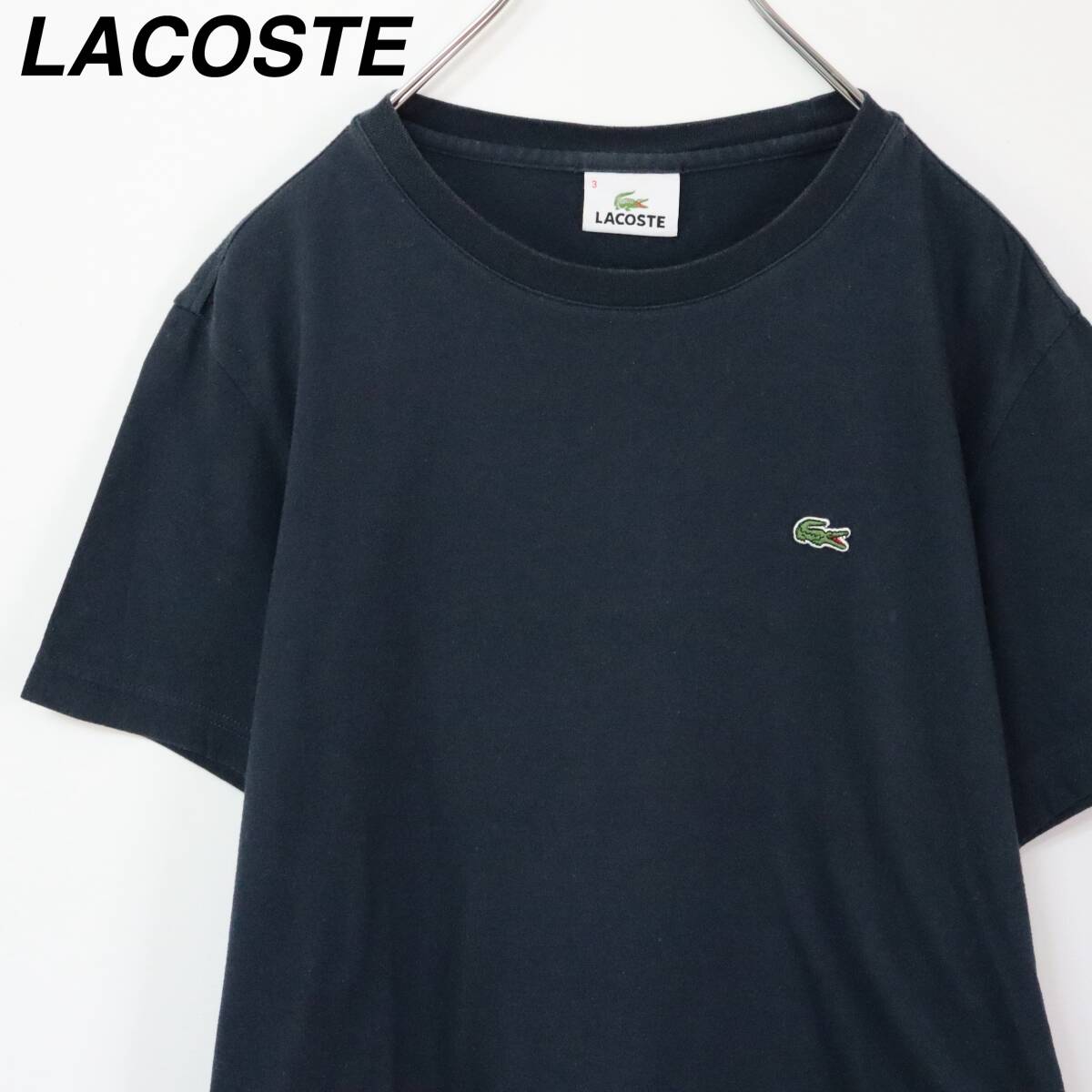 【大人気】ラコステ Tシャツ 刺繍ロゴ 日本製 ネイビー サイズ3 無地 半袖拍卖
