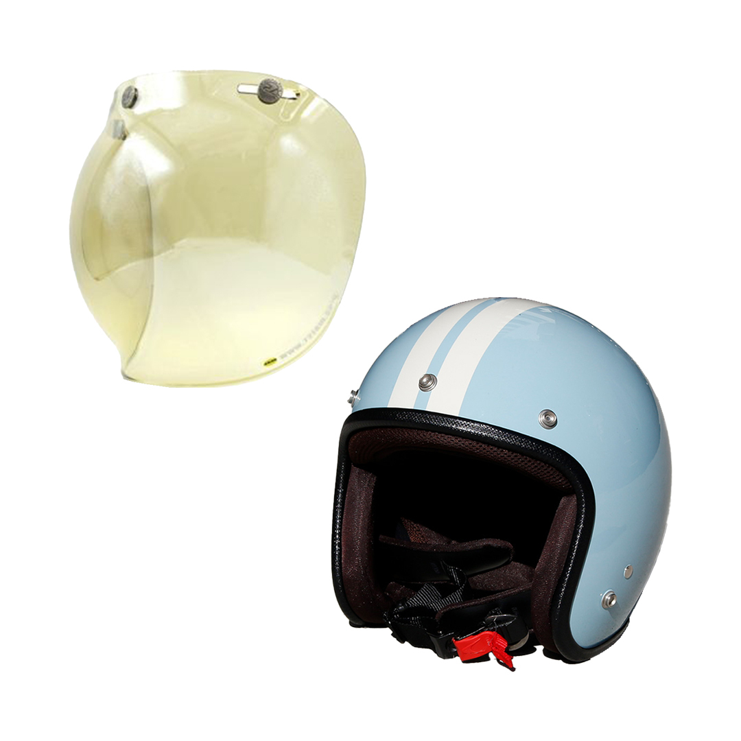 ジェットヘルメット (プコブルー) & バブルシールド (FMイエロー) セット GB350 クロスカブ ジョルノ TWR&72JAMコラボ拍卖