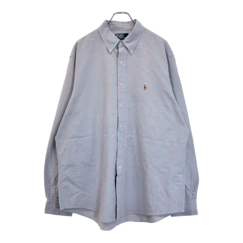 Polo by Ralph Lauren ポロ ラルフローレン ワンポイントロゴ 長袖シャツ ストライプ パープル(メンズ 17 1/2)中古 古着 U9854拍卖