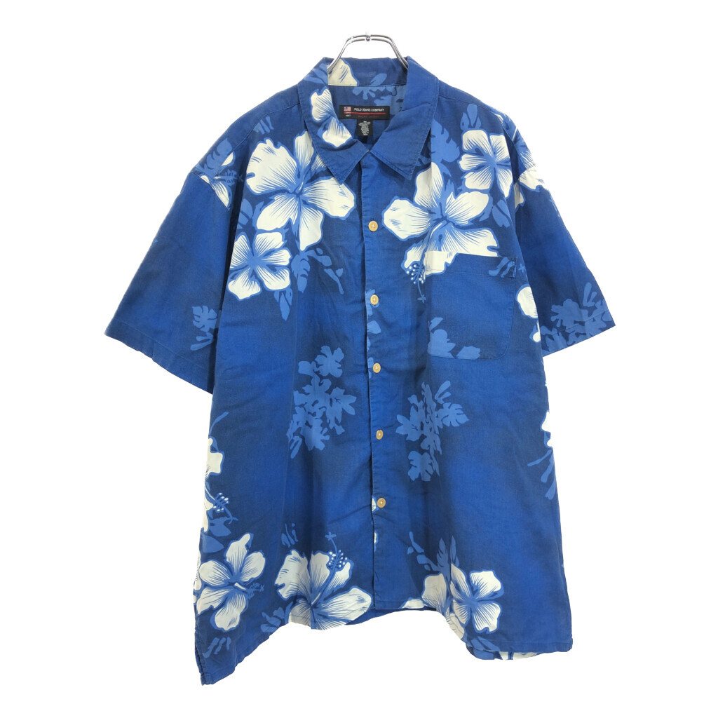 POLO JEANS ポロジーンズ ラルフローレン 半袖シャツ 花柄 ハイビスカス ブルー(メンズ XL)中古 古着 U9758拍卖